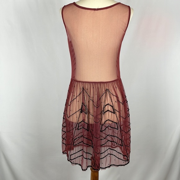Free People Rust Sheer Mesh Boho Dress with Black Beading - Picture 7 of 13